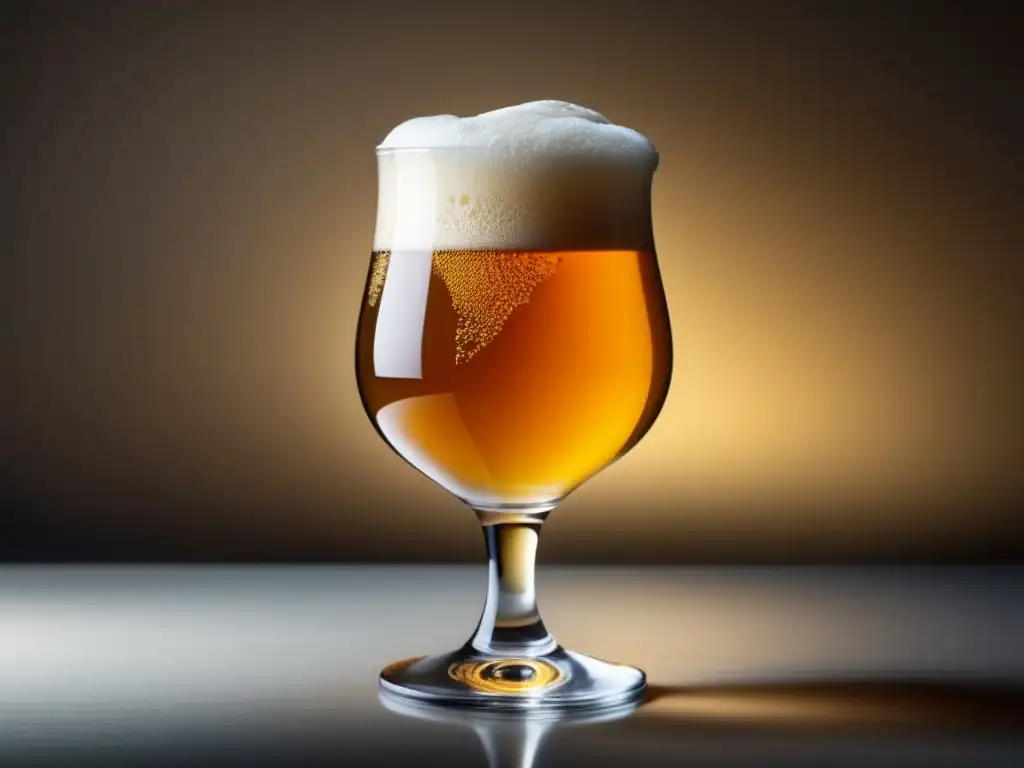 Vaso de cerveza tulipa con IPA dorada Vaso de cerveza tulipán dorada IPA o Pale Ale resaltando su elegante diseño y detalles sutiles