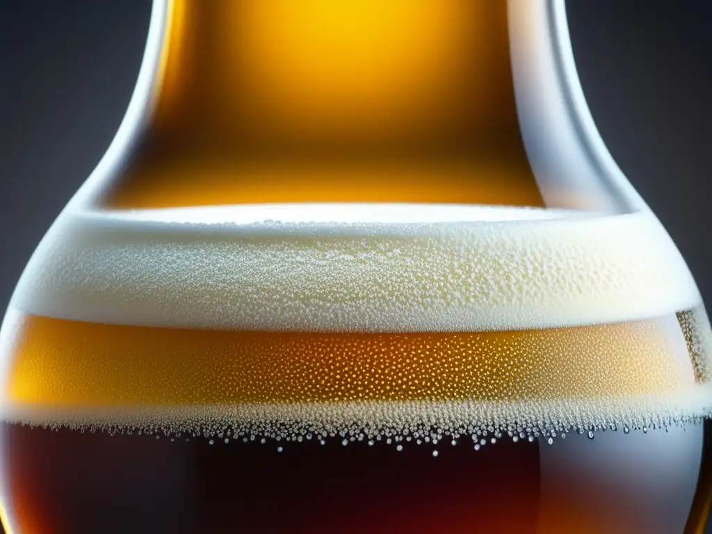 Fermentación y Ciencia: Detallada imagen de una vasija de fermentación de vidrio llena de líquido dorado burbujeante en una rústica mesa de madera