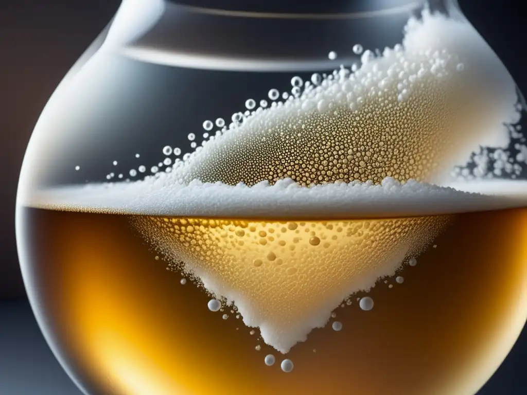 Fermentación primaria en un vaso de fermentación lleno de wort burbujeante, capturando los detalles de este proceso