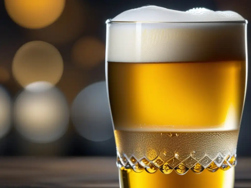 Vaso Pilsner con cerveza Lager dorada Vasos y Copas: Vaso Pilsner dorado con burbujas y elegancia