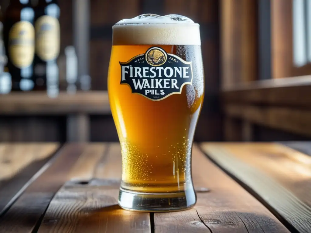 Deliciosa cerveza Pivo Pils de Firestone Walker, con detalles dorados y efervescencia