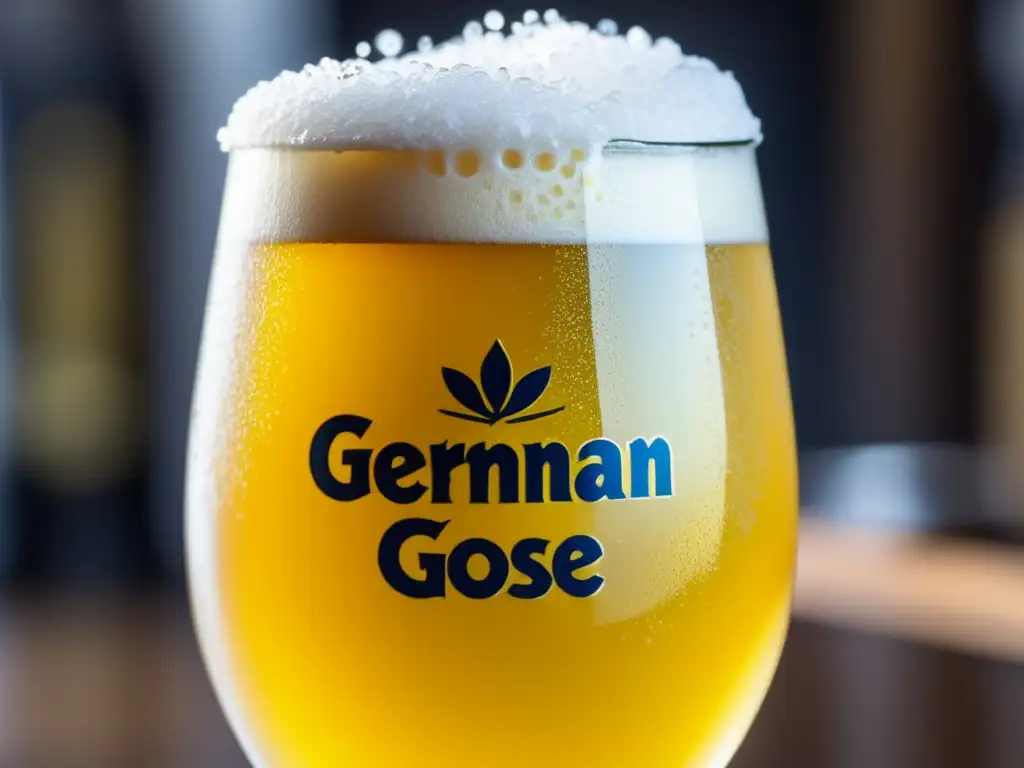 Vaso de Gose dorada con limón, cilantro y sal