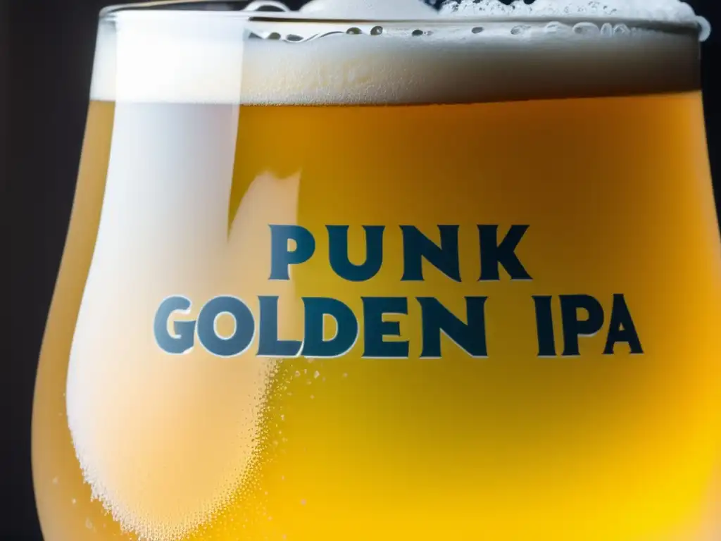 Cerveza Punk IPA dorada con burbujas, aromas cítricos y tropicales