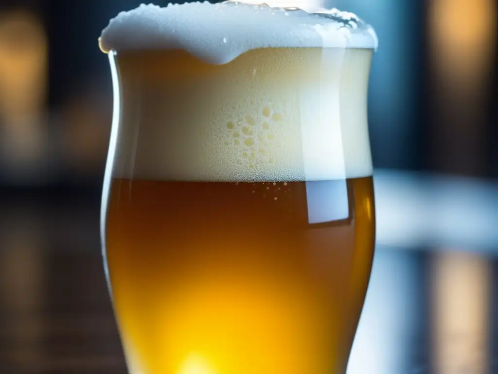 Cerveza Yanjing: espuma cremosa, color dorado y burbujas efervescentes