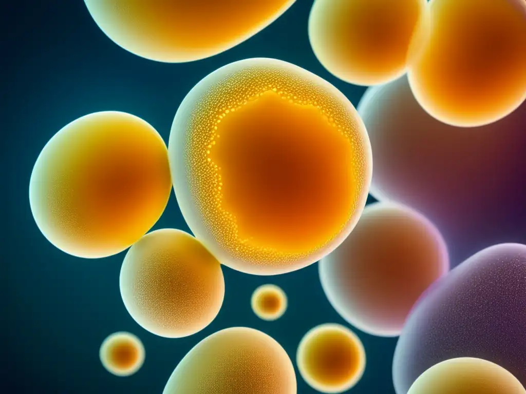 Yeast cells in vibrant liquid Detalle de células de levadura en líquido vibrante, con texturas y estructuras intrincadas